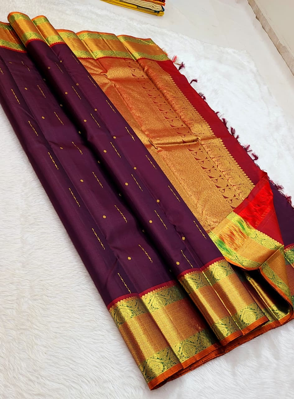 Classic Plum 2gm Zari Kanchipuram Handloom Silk Saree SS26360