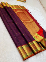 Load image into Gallery viewer, Classic Plum 2gm Zari Kanchipuram Handloom Silk Saree SS26360
