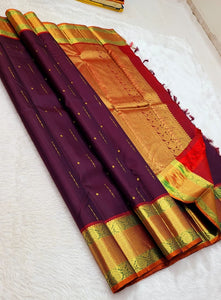 Classic Plum 2gm Zari Kanchipuram Handloom Silk Saree SS26360