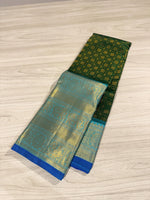 Load image into Gallery viewer, Classic Olive Green &amp; Sky Blue 1gm Zari Vathuvai Elegance Kanchipuram Handloom Silk Saree SS24656
