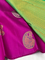 Load image into Gallery viewer, Classic Rhubarb Pink &amp; Green 2gm Zari Elegance Handloom Soft Silk Saree SS24130
