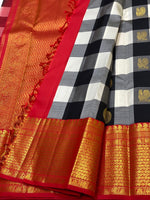 Load image into Gallery viewer, Black &amp; White Checker Brick Red Butta 2gm Zari Elegance Kanchipuram Handloom Silk Saree SS20520
