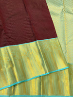 Load image into Gallery viewer, Classic Dark Chocolate &amp; Ice Blue 1gm Zari Vaira Oosi Checks Elegance Kanchipuram Handloom Silk Saree SS25497
