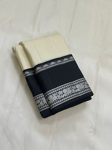 Classic Butter Cream & Black Korvai Thread Kanchipuram Handloom Silk Saree SS25720