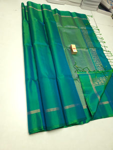 Classic Sea Green Elegance Plain Handloom Soft Silk Saree SS25462