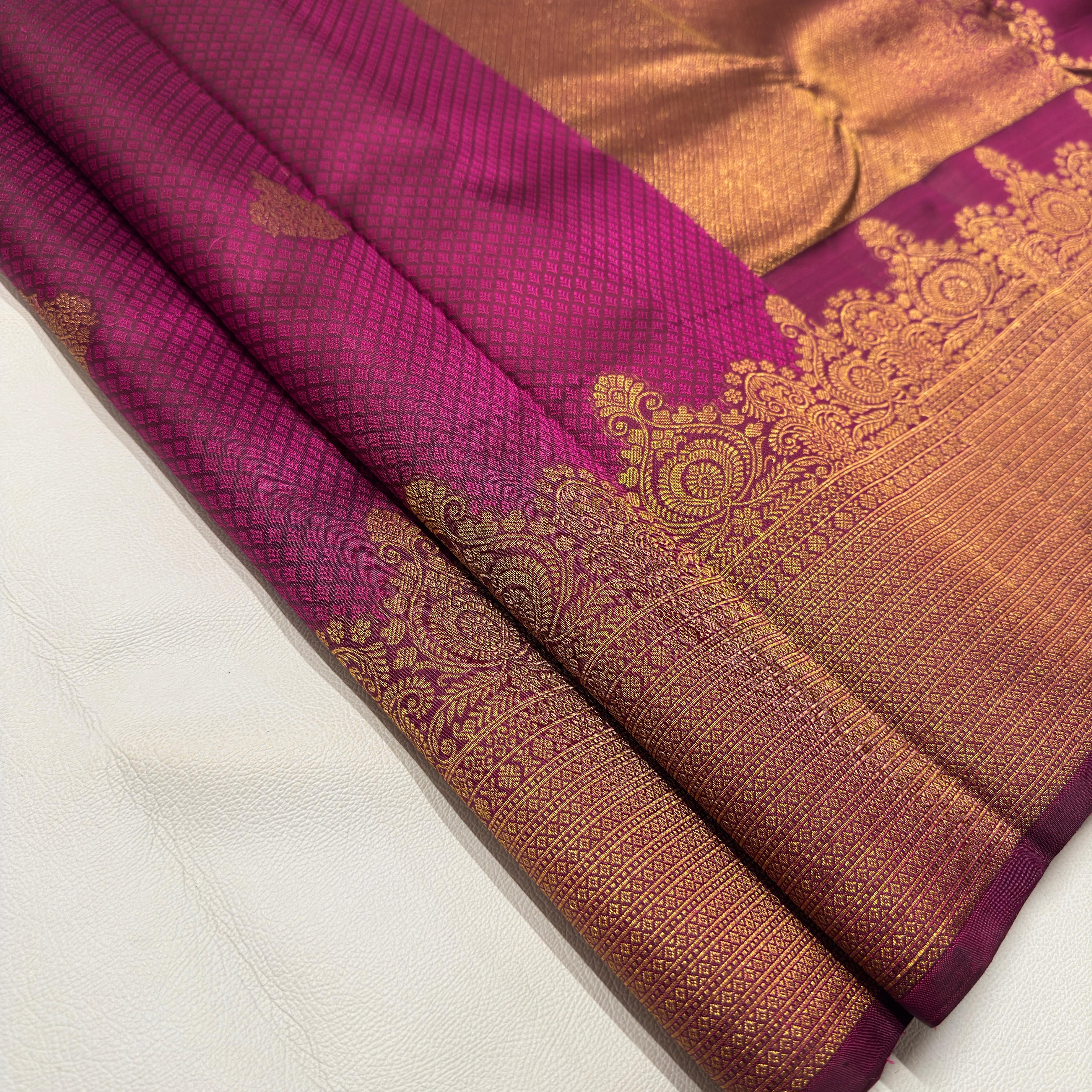 Classic Deep Pink 2gm Zari Temple Bridal Elegance Kanchipuram Handloom Silk Saree SS26582