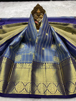 Load image into Gallery viewer, Classic Ash Grey &amp; Steel Blue 2gm Zari Bridal Elegance Kanchipuram Handloom Silk Saree SS27506
