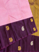 Load image into Gallery viewer, Classic Baby Pink &amp; Plum 2gm Zari Vaira Oosi Checks Kanchipuram Handloom Silk Saree SS26328
