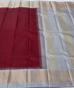 Classic Maroon & Pale Grey 2gm Zari Elegance Kanchipuram Silk Saree SS23934