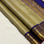 Load image into Gallery viewer, Classic Antique Sand Beige &amp; Royal Blue 1gm Zari Bridal Elegance Kanchipuram Handloom Silk Saree SS23793
