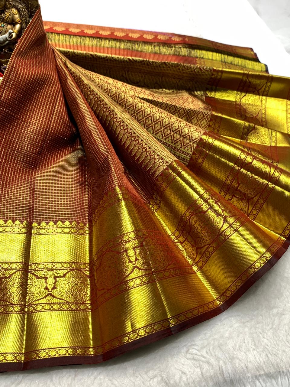 Classic Brown 2gm Zari Elegance Kanchipuram Handloom Silk Saree SS24208