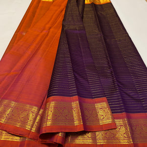 Classic Plum & Orange 2gm Zari Elegance Kanchipuram Handloom Silk Saree SS24678