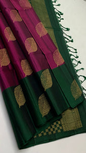 Classic Wine Red & Deep Green Elegance Handloom Soft Silk Saree SS24412