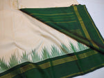 Load image into Gallery viewer, Classic Butter Cream &amp; Dark Green 2gm Zari Elegance Kanchipuram Handloom Silk Saree SS27564
