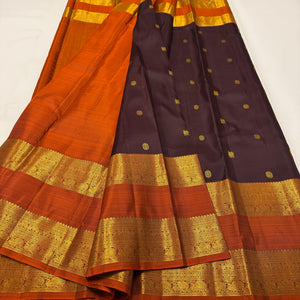 Classic Coffee Brown & Mustard Rettapet Border Elegance Kanchipuram Handloom Silk Saree SS25352