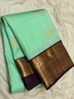 Load image into Gallery viewer, Classic Aqua Green &amp; Aubergine 1gm Zari Elegance Kanchipuram Handloom Silk Saree SS28070
