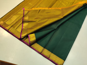 Classic Bottle Green & Mustard Elegance Kanchipuram Handloom Silk Saree SS23684