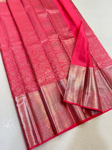 Classic Hot Pink Silver Zari Bridal Elegance Kanchipuram Handloom Silk Saree SS23582