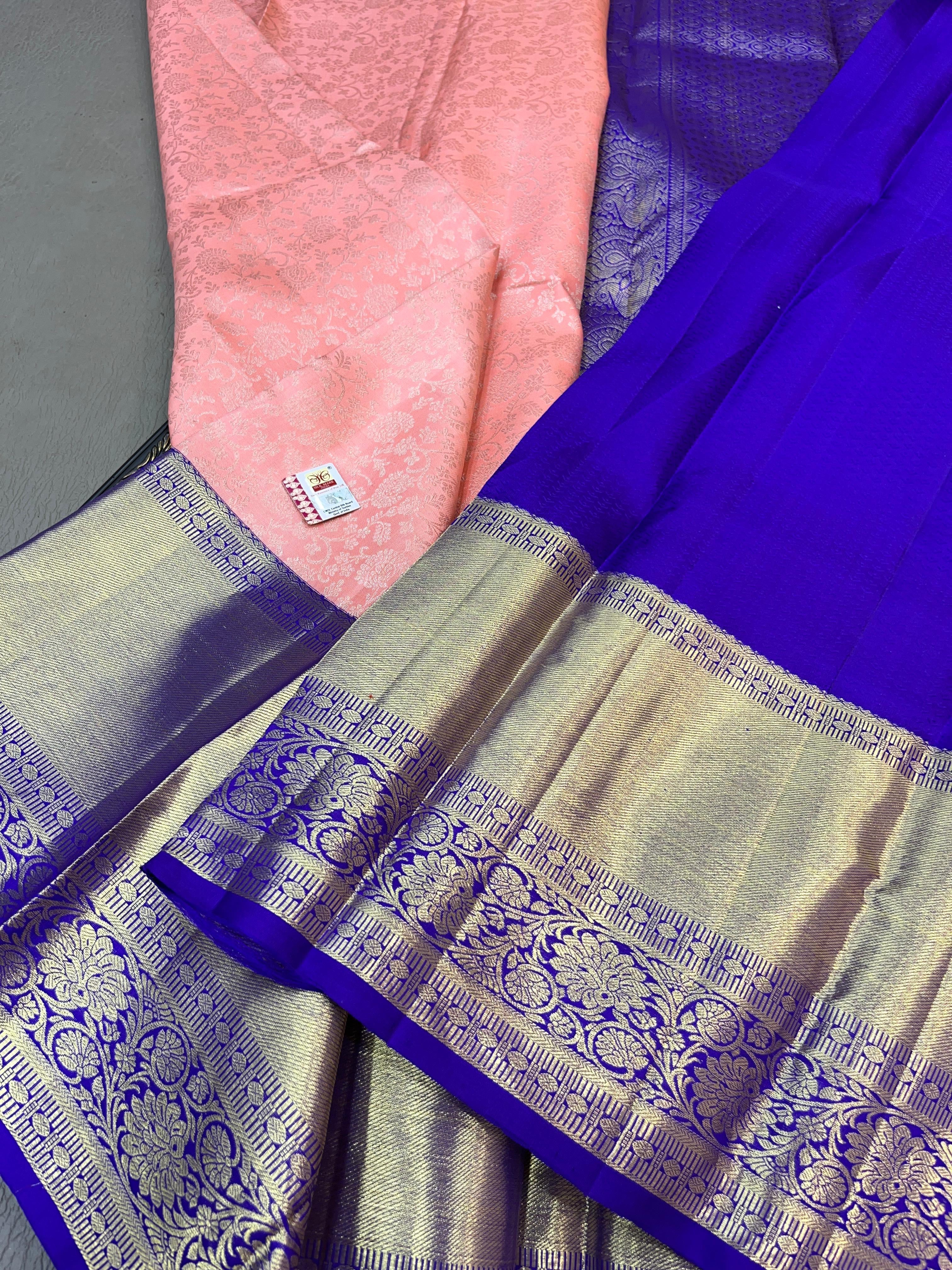 Classic Rose Pink & Robin Blue Elegance Kanchipuram Handloom Silk Saree SS23593