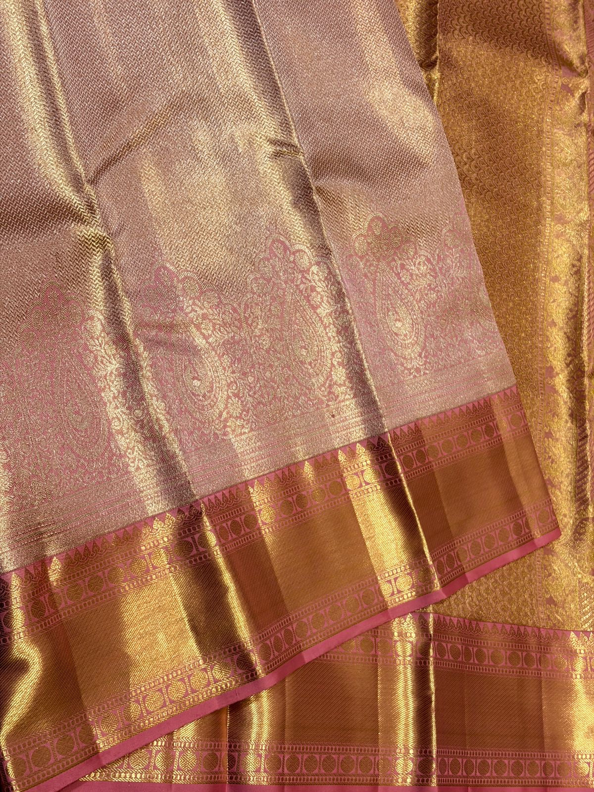 Classic Rose & Gold 2gm Zari Brocade Tissue Bridal Elegance Kanchipuram Handloom Silk Saree SS26662