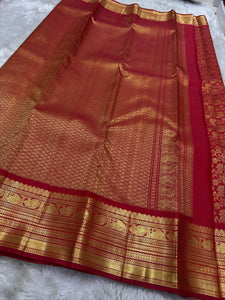 Classic Scarlet Red Bridal Elegance Kanchipuram Handloom Silk Saree SS26222