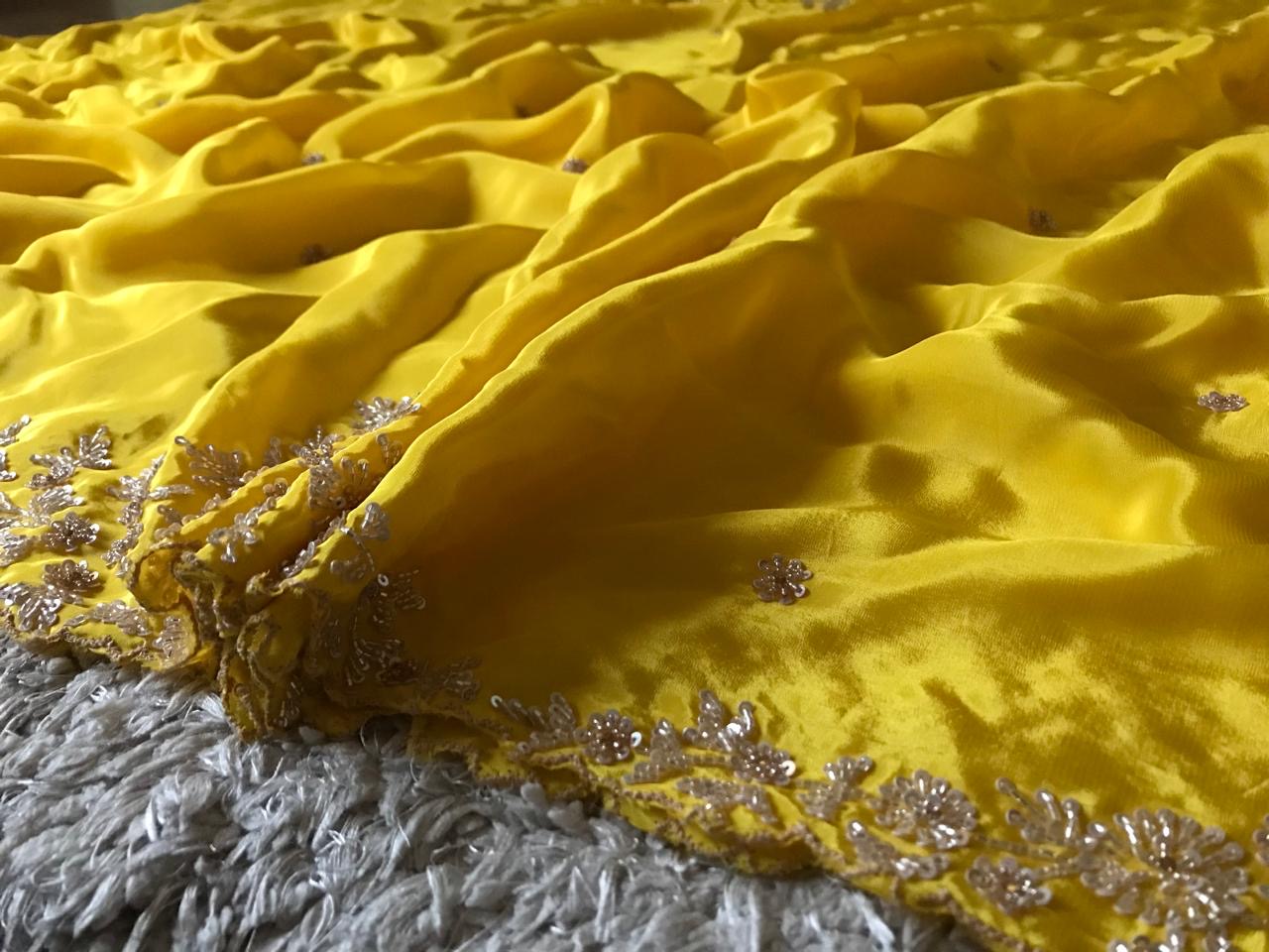 Classic Yellow Handwork Elegance Crepe Silk Saree SS24530