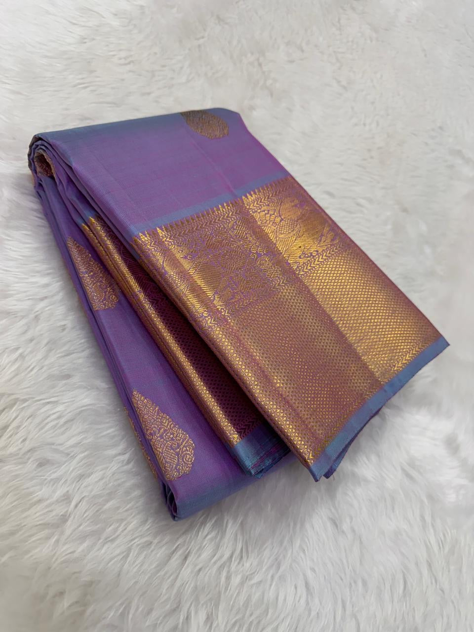 Classic Lavender Double Shaded 2gm Zari Bridal Elegance Kanchipuram Handloom Silk Saree SS23652