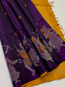 Classic Violet & Mango Yellow Elegance Handloom Soft Silk Saree SS26112