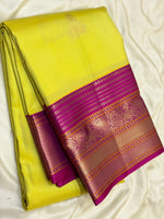Load image into Gallery viewer, Classic Lime Green &amp; Deep Pink 1gm Zari Elegance Kanchipuram Handloom Silk Saree SS28065
