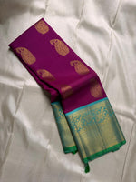 Load image into Gallery viewer, Classic Magenta &amp; Sea Green Bridal Elegance Kanchipuram Handloom Silk Saree SS27632
