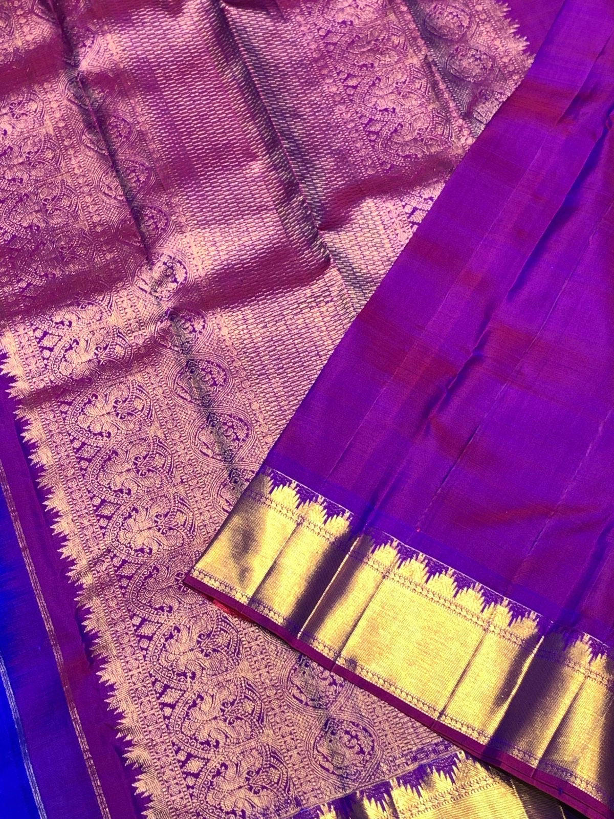 Classic Robin Blue & Purple 2gm Zari Elegance Kanchipuram Handloom Silk Saree SS25364