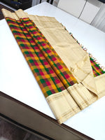 Load image into Gallery viewer, Classic Multicolour Checks 2gm Zari Vintage Elegance Kanchipuram Handloom Silk Saree SS28087
