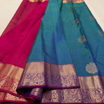 Load image into Gallery viewer, Classic Peacock Blue &amp; Deep Pink Elegance Kanchipuram Handloom Silk Saree SS23592
