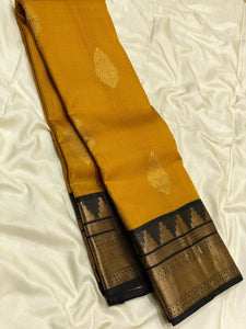 Classic Mango Yellow & Charcoal Black 2gm Zari Elegance Kanchipuram Handloom Silk Saree SS24603