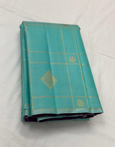 Classic Aqua & Berry Plum 1gm Zari Elegance Kanchipuram Handloom Silk Saree SS25159