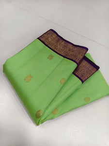 Pista Green & Dark Violet 2gm Zari Elegance Kanchipuram Handloom Silk Saree SS20574