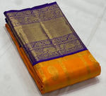 Load image into Gallery viewer, Classic Marigold Orange &amp; Violet 3gm Zari Elegance Kanchipuram Handloom Silk Saree SS27260
