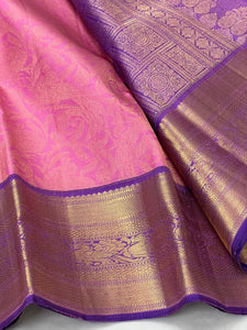 Classic Pink & Violet 2gm Zari Bridal Elegance Kanchipuram Handloom Silk Saree SS25254