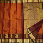 Load image into Gallery viewer, Classic Burnt Orange &amp; Coffee Brown 1gm Zari Vintage Checks Elegance Kanchipuram Handloom Silk Saree SS26984
