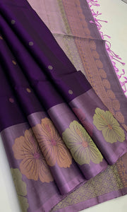 Classic Dark Violet & Lavender Meena Work Turning Border Elegance Handloom Soft Silk Saree SS23454