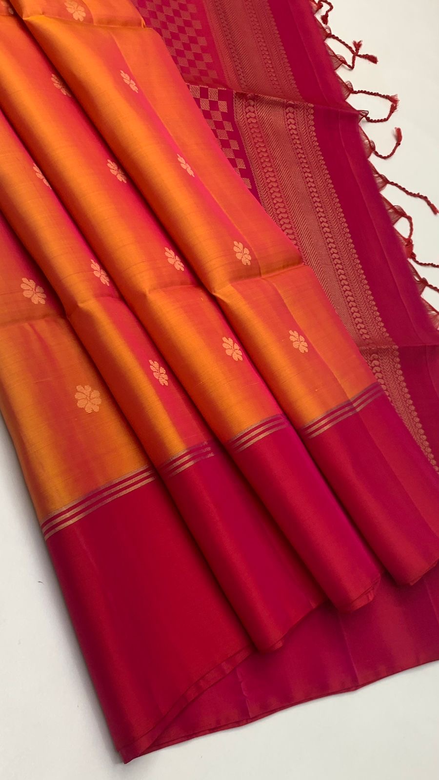 Classic Golden Orange & Red Elegance Handloom Soft Silk Saree SS23275