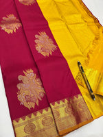 Load image into Gallery viewer, Classic Ruby Pink &amp; Yellow Kanchipuram Handloom Silk Saree SS25967
