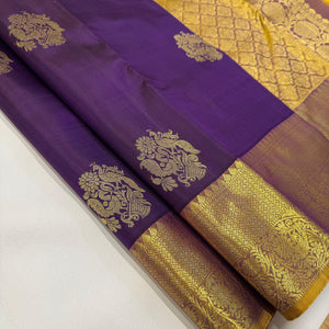 Classic Vadamalli & Golden Mustard 1gm Zari Bridal Elegance Kanchipuram Handloom Silk Saree SS23691