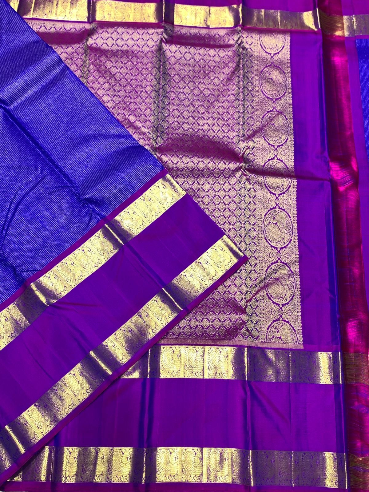 Classic Royal Blue & Purple 2gm Zari Elegance Kanchipuram Silk Saree SS23940