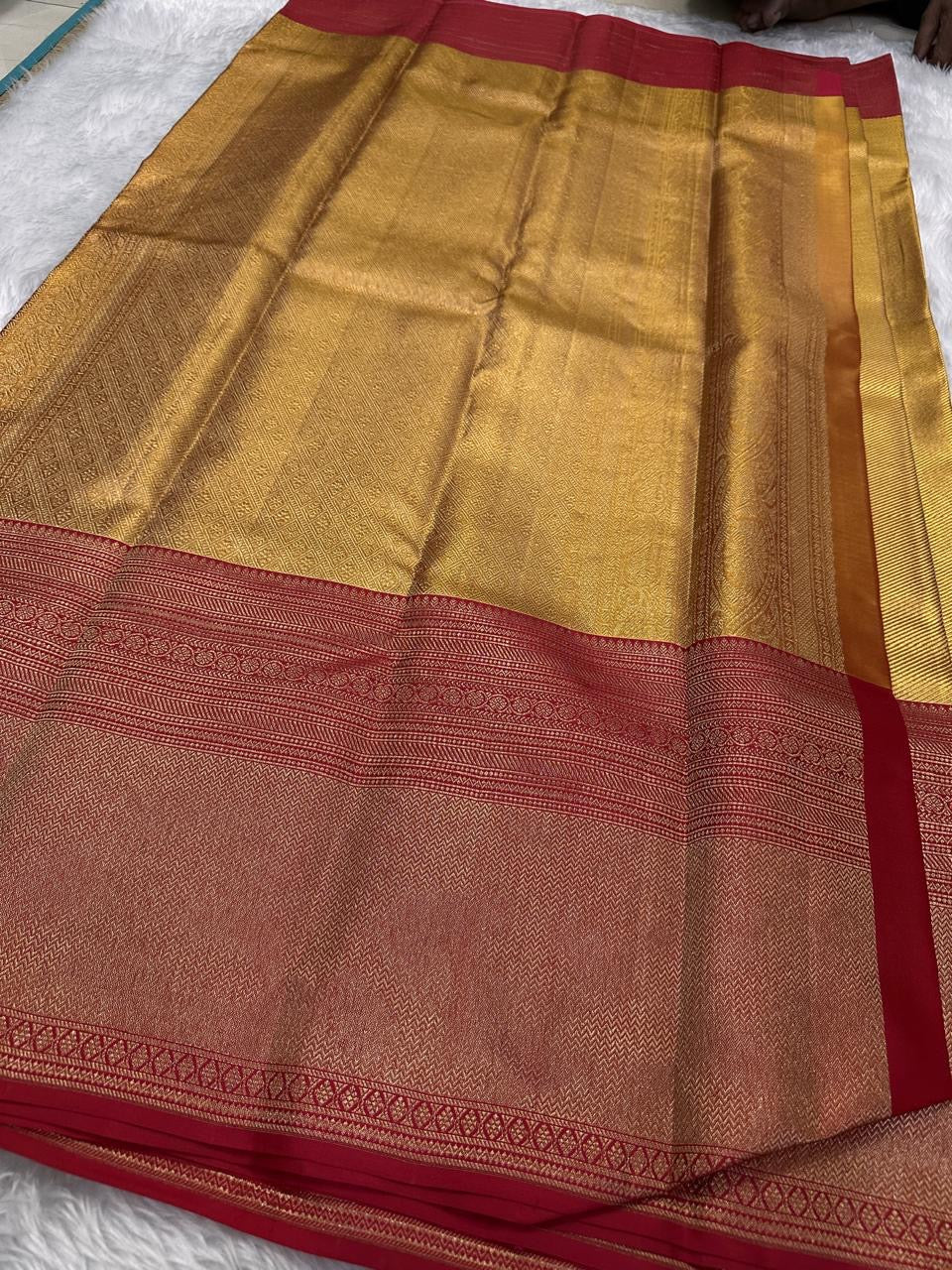 Jyothika inspired Gold & Red 2gm Zari Bridal Elegance Kanchipuram Handloom Silk Saree SS24231