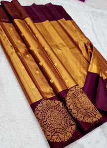 Classic Gold & Wine Red 2gm Zari Kanchipuram Handloom Silk Saree SS25550