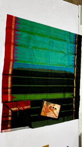 Classic Sea Green & Red Black Korvai Kanchipuram Handloom Silk Saree SS25886