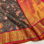 Load image into Gallery viewer, Classic Black &amp; Orange Korvai Digital Print 2gm Zari Kanchipuram Handloom Silk Saree SS25992
