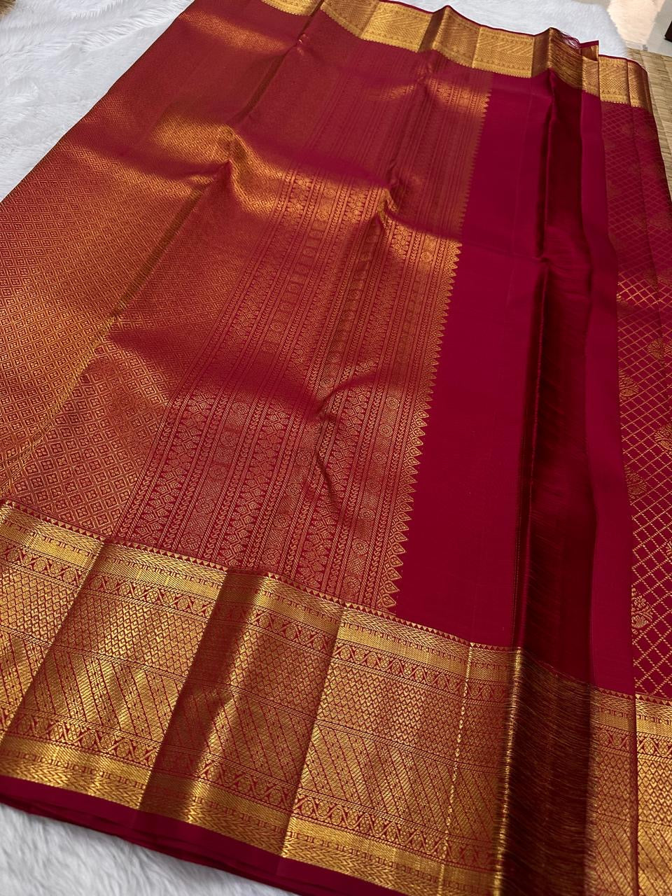 Classic Ruby Pink 3gm Gold Zari Bridal Elegance Kanchipuram Handloom Silk Saree SS23615