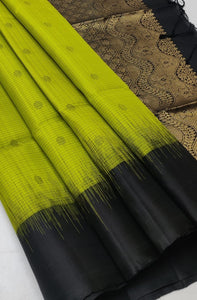 Classic Lime Green & Black Elegance Handloom Soft Silk Saree SS25253